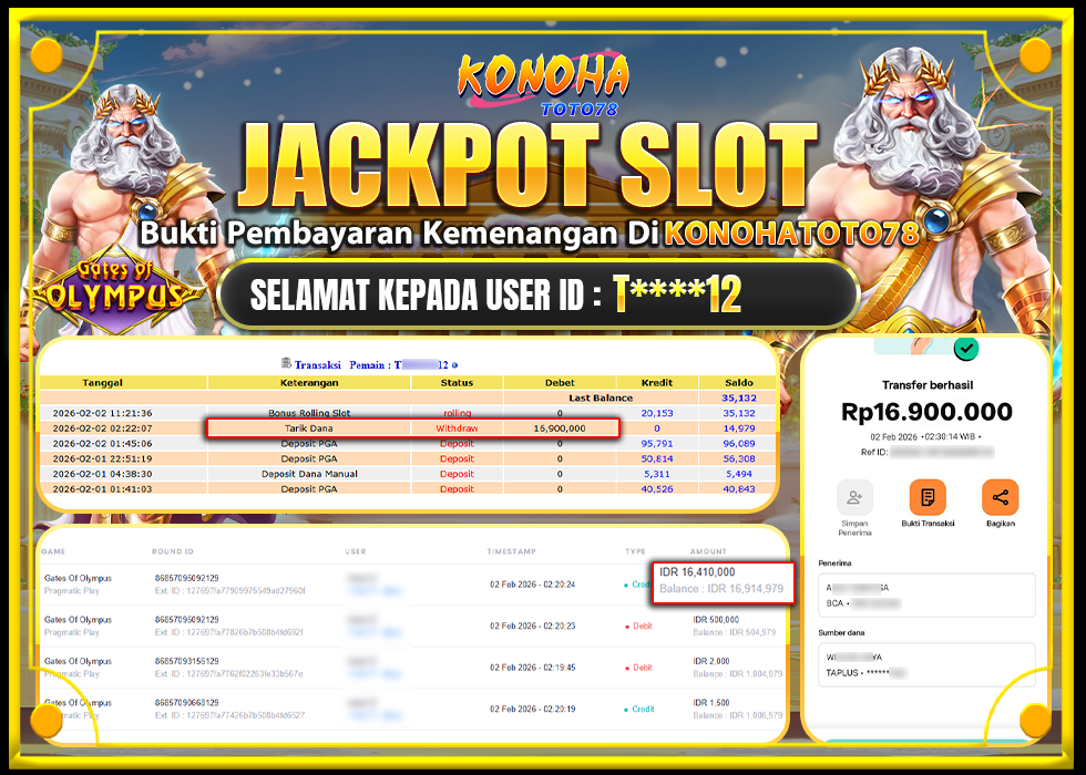 KONOHATOTO78 JACKPOT GATES OF OLYMPUS Rp.16.900.000,LUNAS